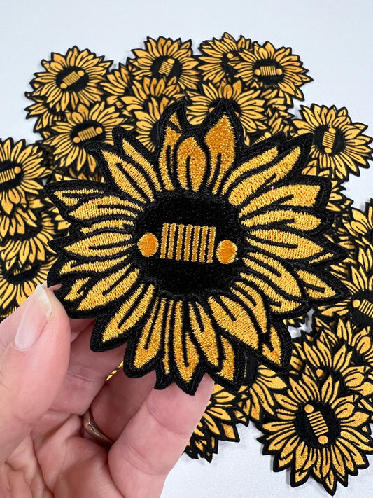 Sunflower Iron-on Patch, off road patch, trucker hat patches, motor sports, quality embroidered patch, iron on hat patch