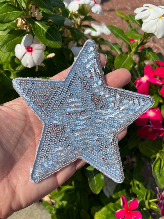 Silver Sequin Star Iron-On Patch/ Large 5"/  Patch / Iron On Patch / Sequin Patch/ Hat Patch/ Clothes Patch