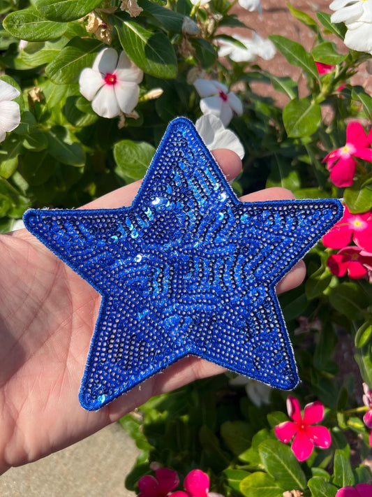 Royal Blue Sequin Star Iron-On Patch/ Large 5"/  Patch / Iron On Patch / Sequin Patch/ Hat Patch/ Clothes Patch