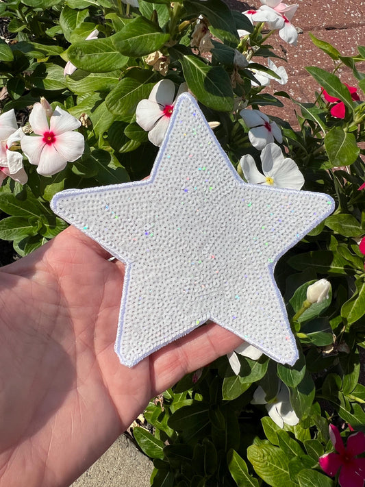 White Sequin Star Iron-On Patch/ Large 5"/  Patch / Iron On Patch / Sequin Patch/ Hat Patch/ Clothes Patch