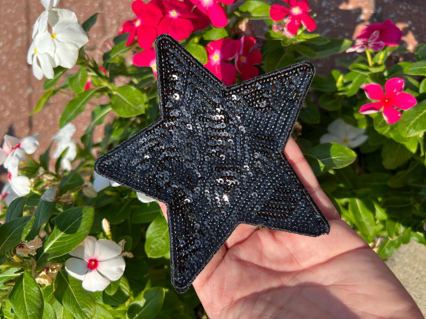 Black Sequin Star Iron-On Patch/ Large 5"/  Patch / Iron On Patch / Sequin Patch/ Hat Patch/ Clothes Patch