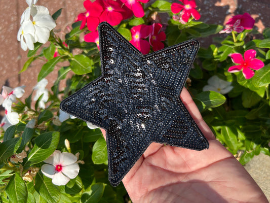 Black Sequin Star Iron-On Patch/ Large 5"/  Patch / Iron On Patch / Sequin Patch/ Hat Patch/ Clothes Patch