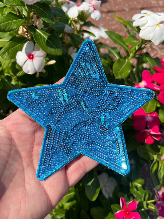 Blue Sequin Star Iron-On Patch/ Large 5"/  Patch / Iron On Patch / Sequin Patch/ Hat Patch/ Clothes Patch