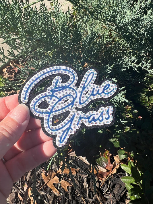 Blue Grass *3D Glitter Mascot Rhinestone Hat Patch* Iron-On adhesive