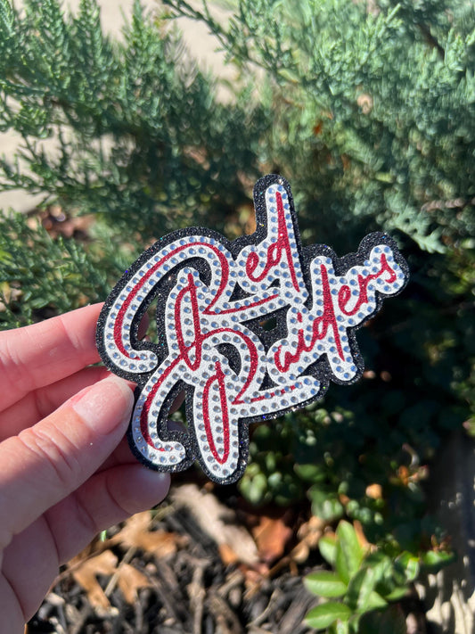 Red Raiders *3D Glitter Mascot Rhinestone Hat Patch* Iron-On adhesive