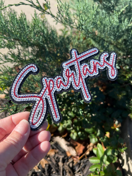 Spartans *3D Glitter Mascot Rhinestone Hat Patch* Iron-On adhesive